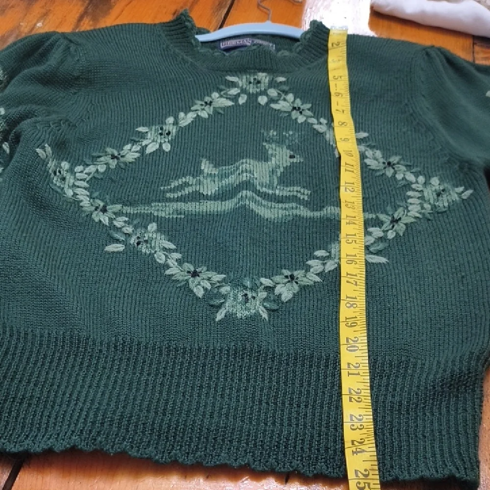 Herman Geist Green Sweater Deer Design Vintage Grandmacore Eclectic Cottagecore - Picture 12 of 14
